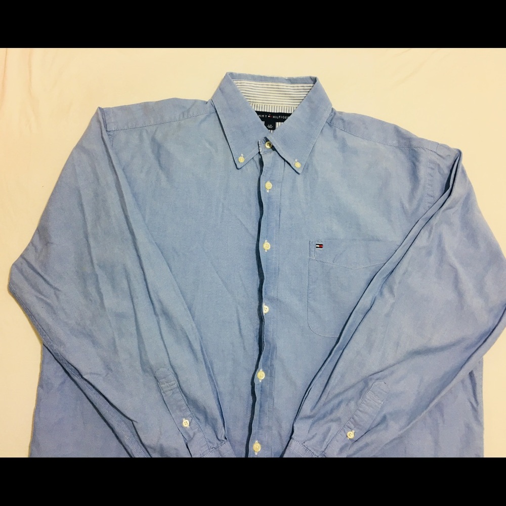 TOMMY HILFIGER Mens Shirt Large Solid Blue#16